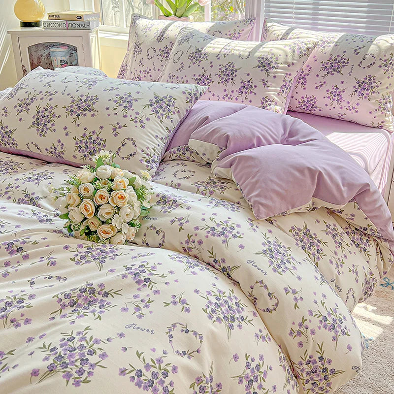Fluffy 1pc Purple Lavender Printed Duvet Cover Single/Queen/King Size Quilt Cover for Double Bed Flower housse de couette220x240cm