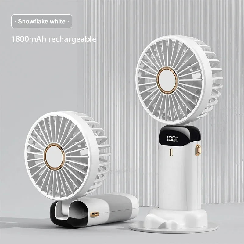 Super Handy Mini Fan Foldable Neck Hanging Fans 5 Speed USB Rechargeable Fan with Phone Stand and Display Screen 1800mAh