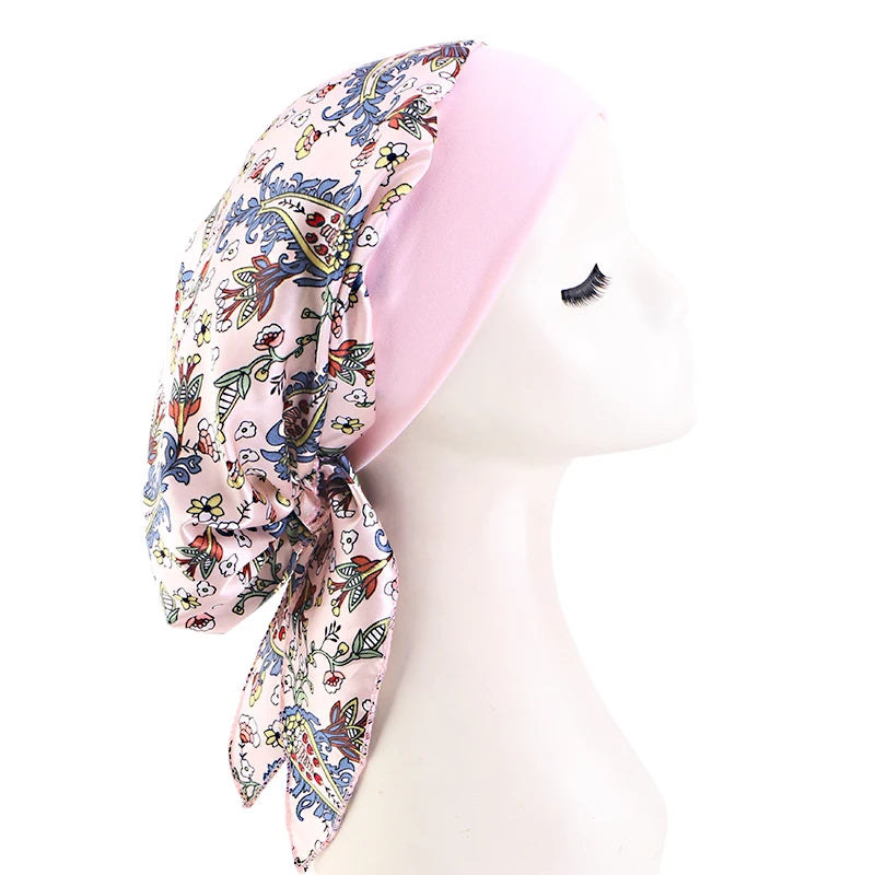 Premium Women Pre-Tied Satin Turban Muslim Inner Hijabs Cancer Chemo Caps Headscarf Hair Loss Headwrap Bandana Elastic Hair Accessories