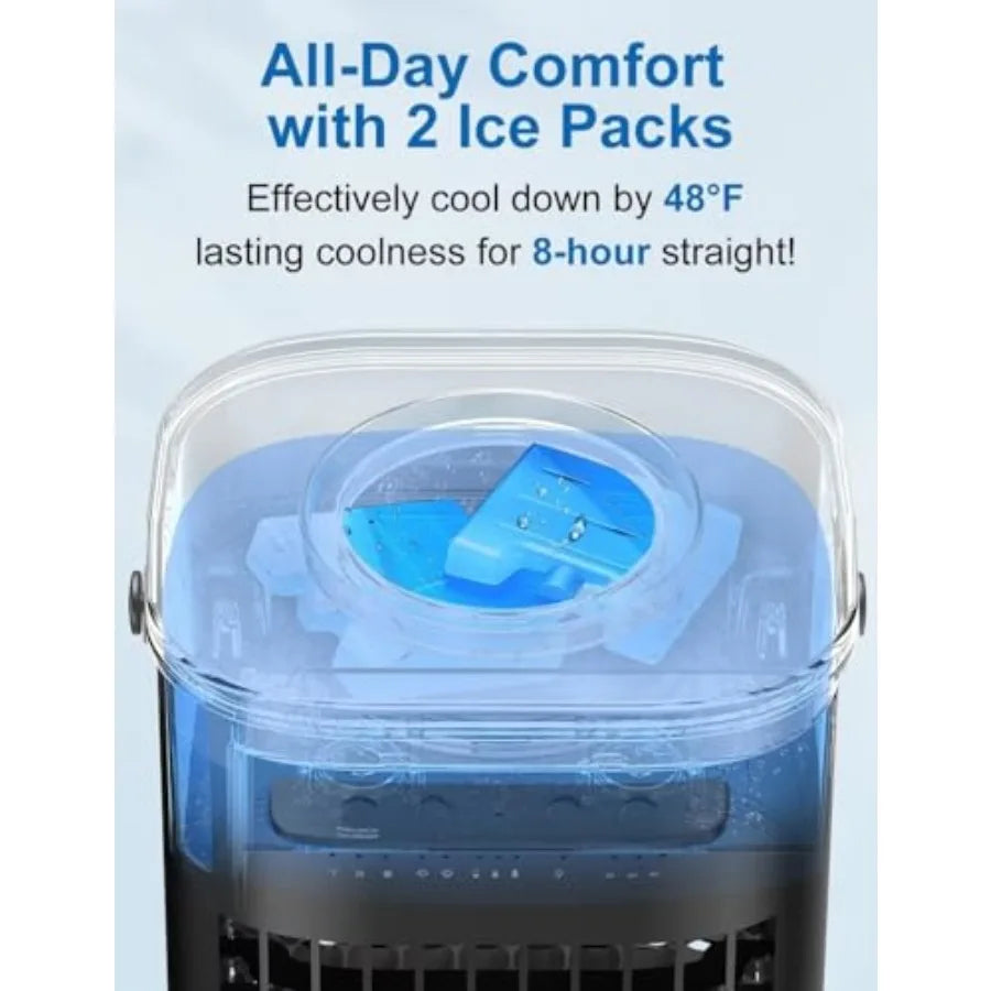 Portable  Air Conditioner Ac Unit, Evaporative Air Cooler With 2Ice Packs and 1.2L Water Tank, Personal Air Cooler with Re