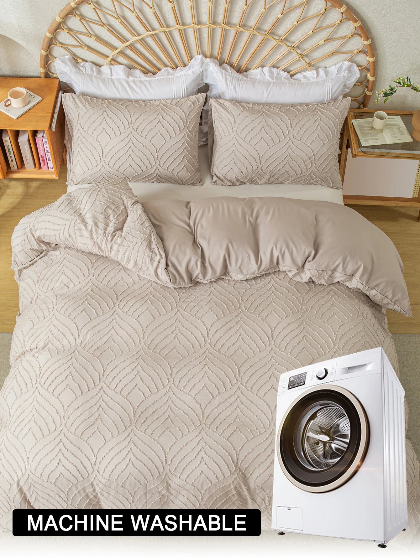 Smooth 3pcs Cutting flower Bedding Set with Zip Closure - Polyester, All-Season Comforter Set (Comforter & Pillow Shams Not Included)