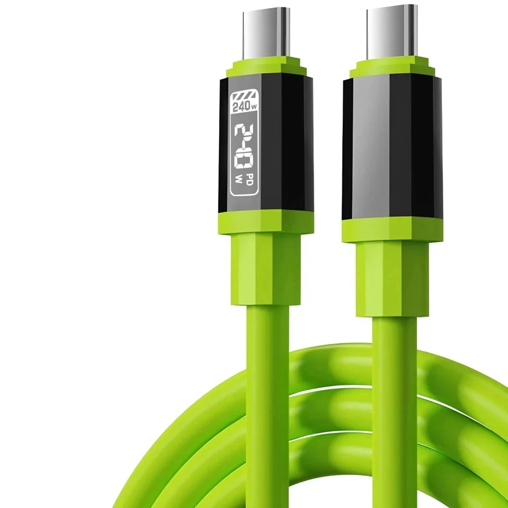 Super Cable Type C. 240W Max Fast Charging Type-C to Type-C Data Cable LED Power Display High-Speed PD Charge & Sync Wire Durable Braided Cord