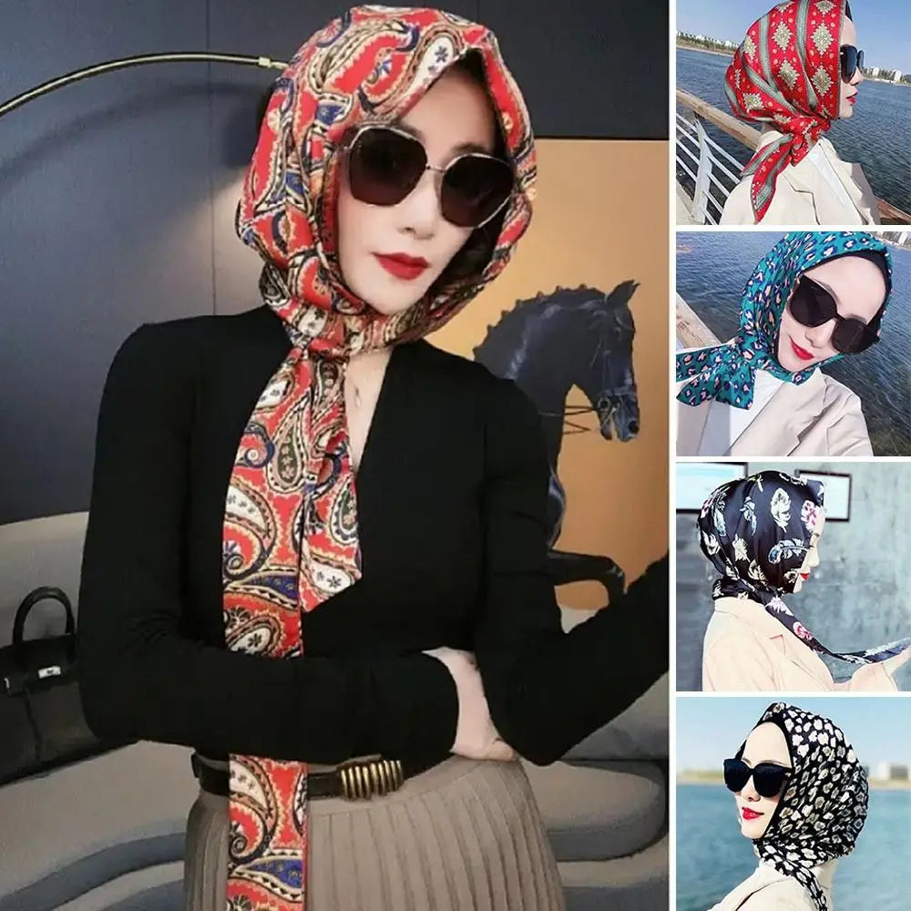 Scarf Style Women Simulation Silk Sunscreen Muslim Turban Hijab Cap Baotou Hat Headscarf