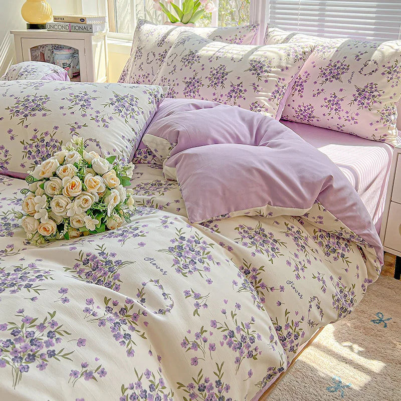 Fluffy 1pc Purple Lavender Printed Duvet Cover Single/Queen/King Size Quilt Cover for Double Bed Flower housse de couette220x240cm