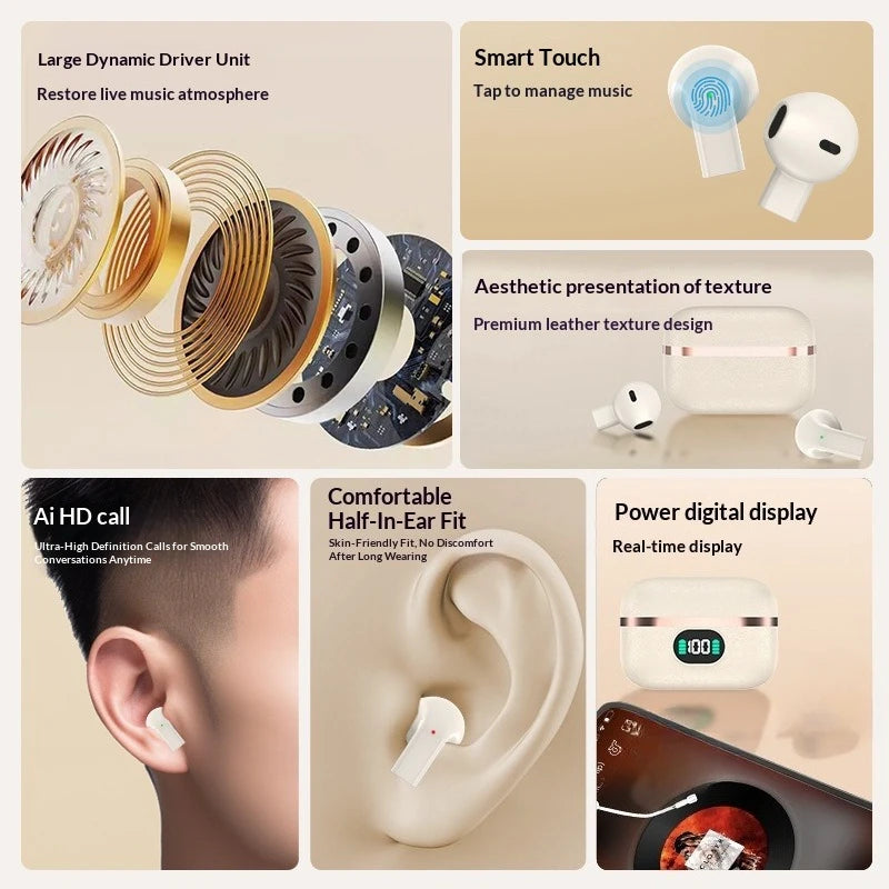 Deep Bass Wireless Earbuds Boasting Sleek Semi-in-ear Design Endurance Battery Display Bluetooth 5.3 Headphones for Active