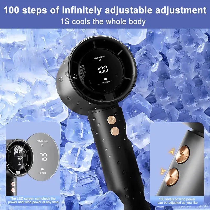 Turbo Fan Air Cooler 100-Speed Adjustment High-Speed Fans  Mini Hand fan for Home Travel Outdoor Camping