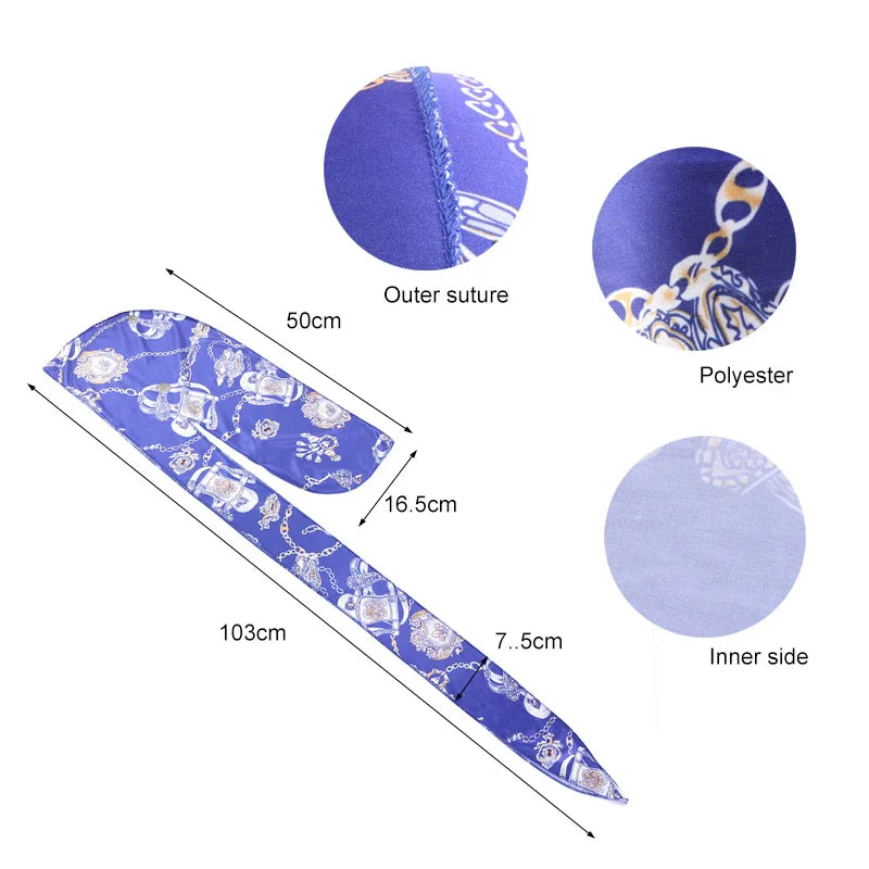 Large  Silk Cashew Style Printed Durag Turban For Women Men Bandanas Headwear Silky Rag Long Tail Pirate Hat Caps Hair Accessories