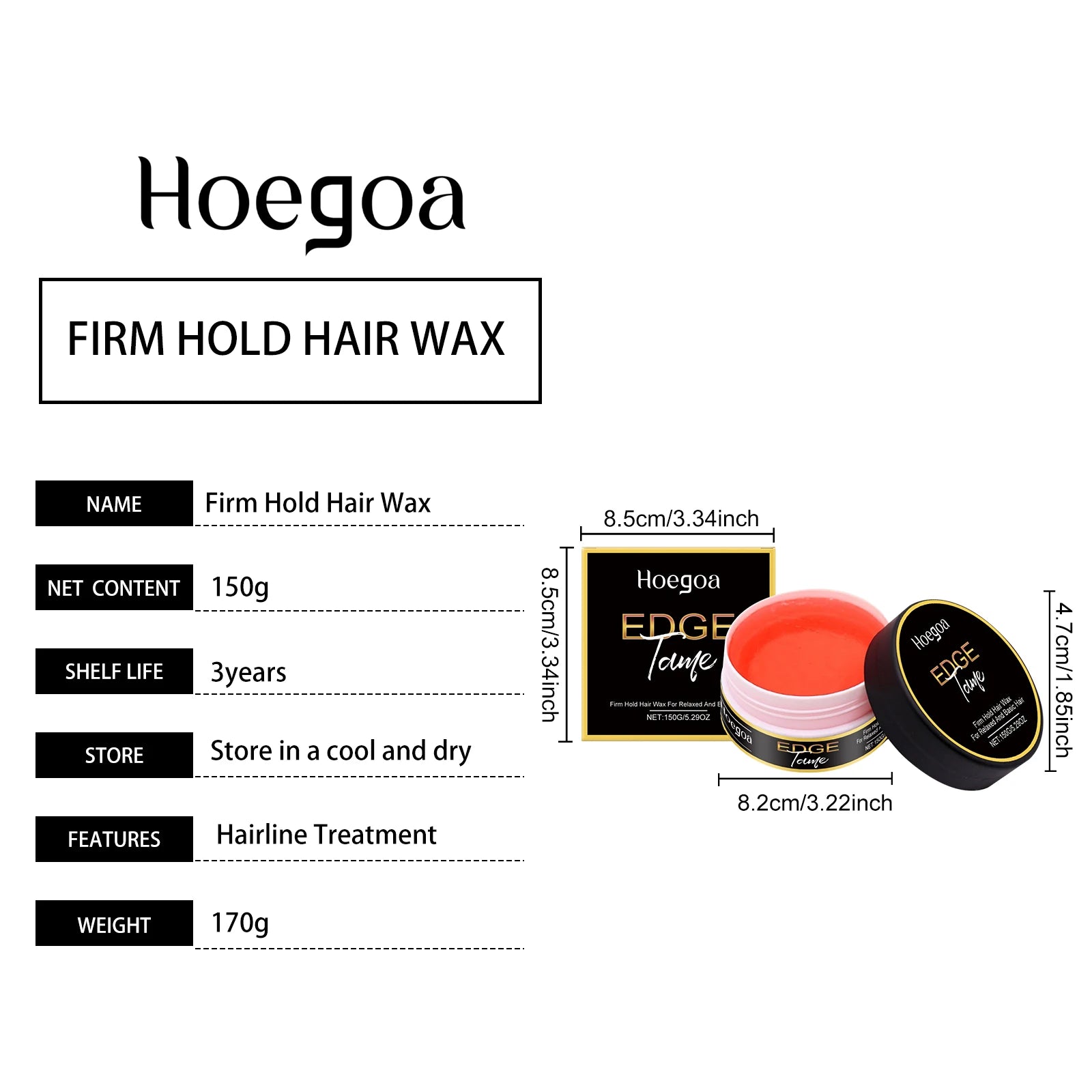 Edge Control  Styling Gel for All Hair Types Firm Hold Smooth Frizz Edge Control Enhance Gloss Fast Shaping Non Sticky Hair Wax 150g