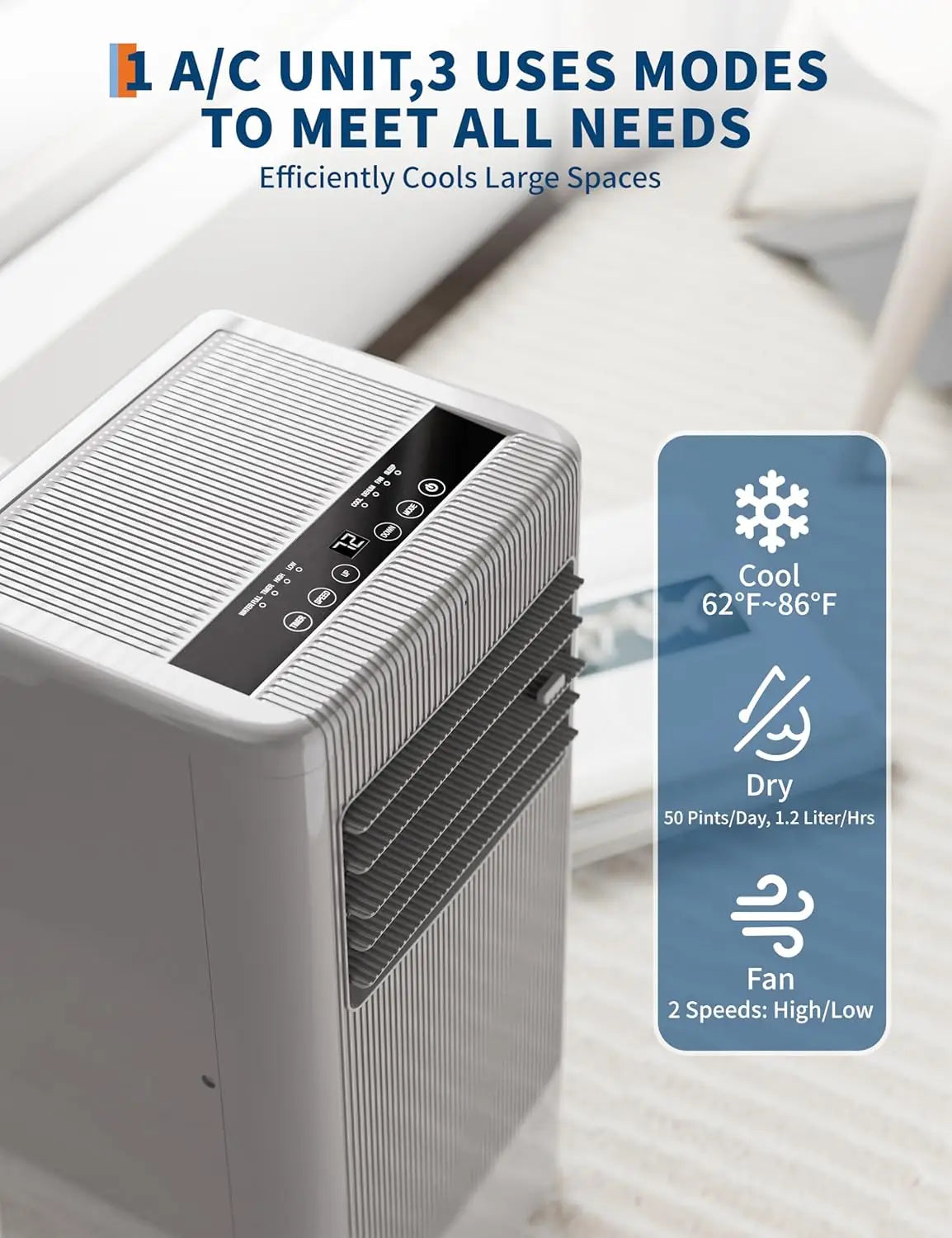 Super Portable Air Conditioner,8,000 BTU for Rooms up to 350 Sq.Ft., Smart Compact AC Unit with Cooling, Dehumidifier, Fan