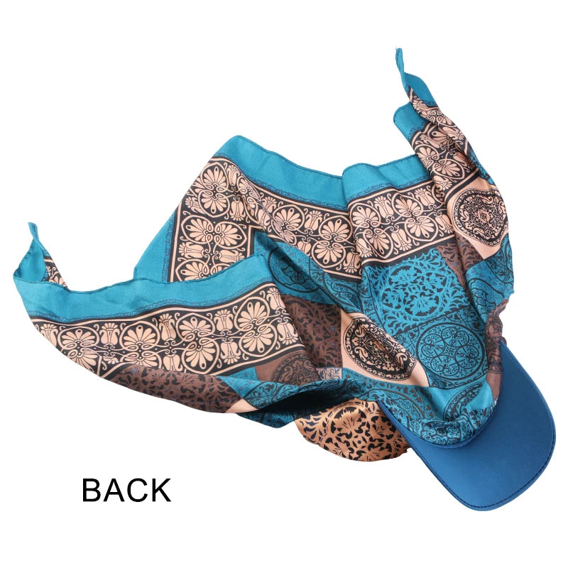 Women Fashion Printed Satin Headscarf Hat with Brim Sun Hats Summer Soft Breathable Headscarf Caps Baseball Cap