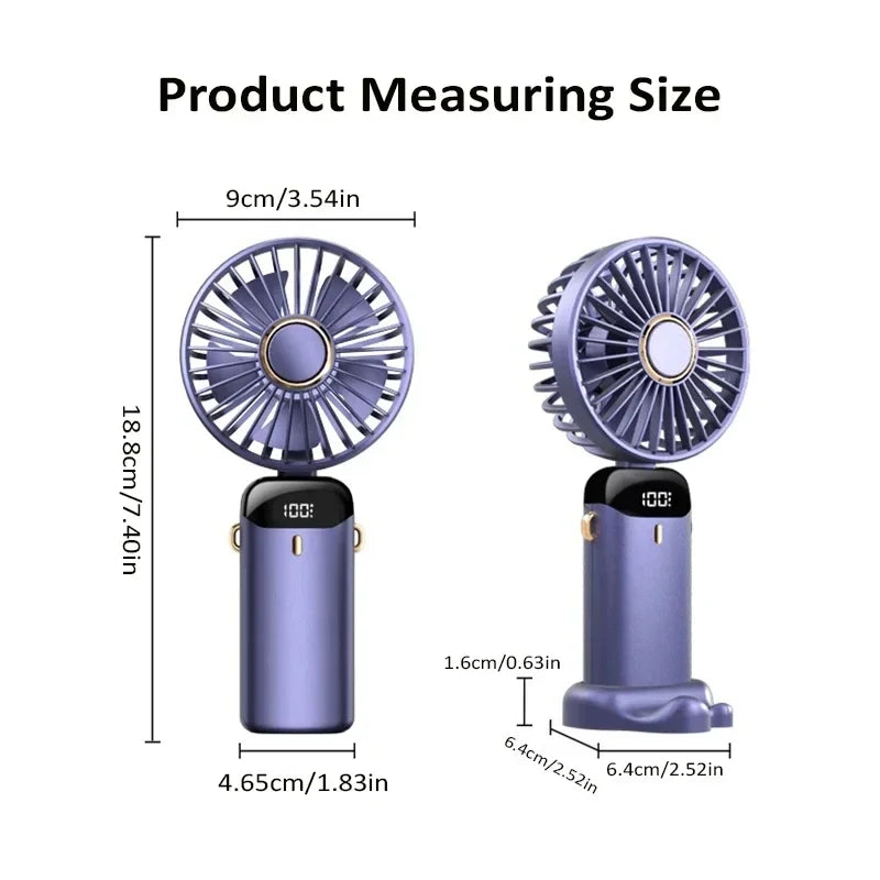 Super Handy Mini Fan Foldable Neck Hanging Fans 5 Speed USB Rechargeable Fan with Phone Stand and Display Screen 1800mAh