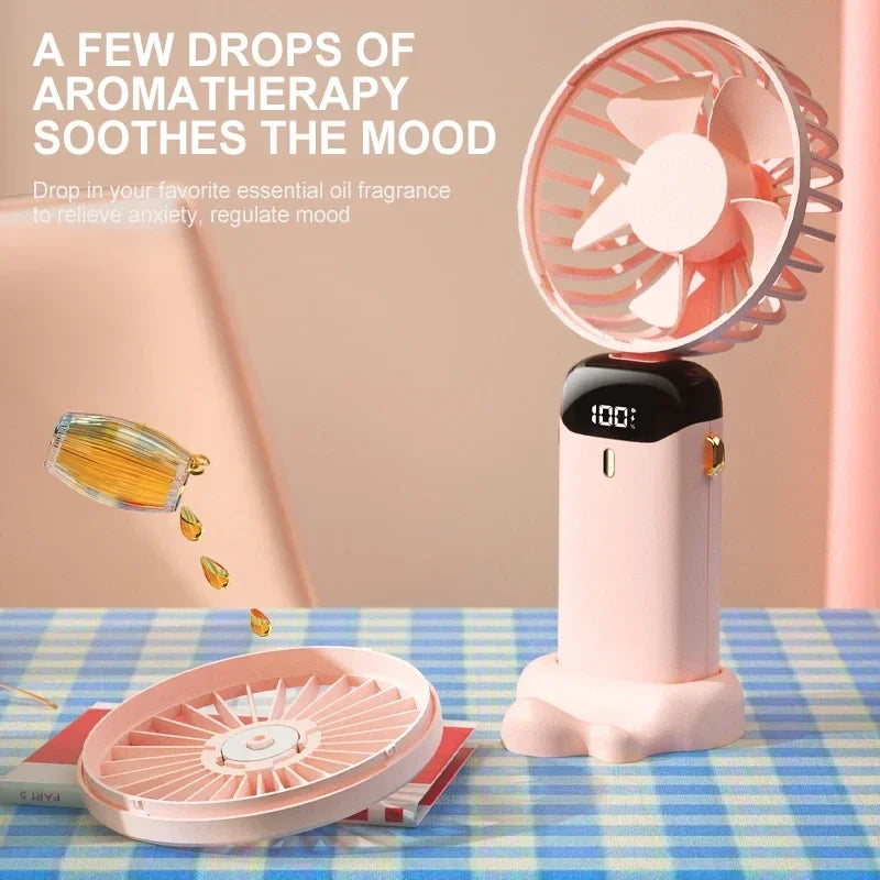 Super Handy Mini Fan Foldable Neck Hanging Fans 5 Speed USB Rechargeable Fan with Phone Stand and Display Screen 1800mAh