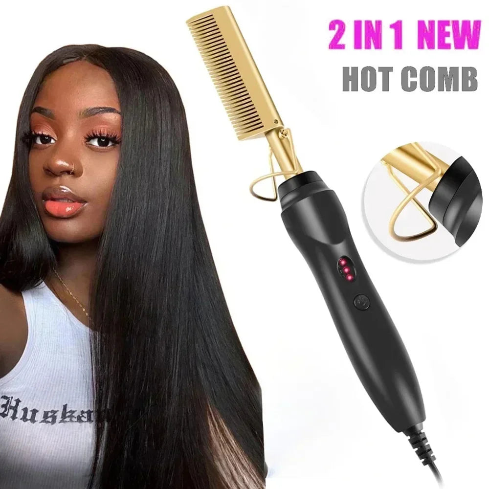 Electric Hot Heating Comb Hair Straightener Curler Flat Irons Wet Dry Hair Iron Straightening Brush Hair Styling Tools