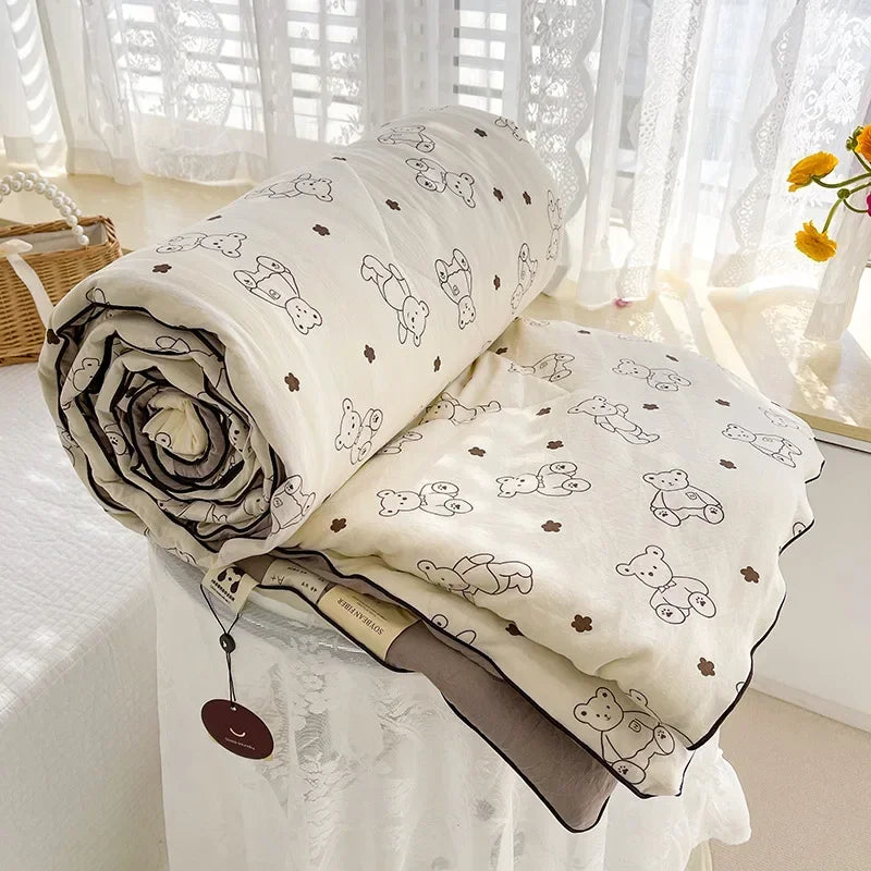 Ideal Printed Double Gauze Summer Quilt Grade A Lightweight Air Conditioning Quilt Soya Fibre Fill Soft Breathable Cool Summer Blanket