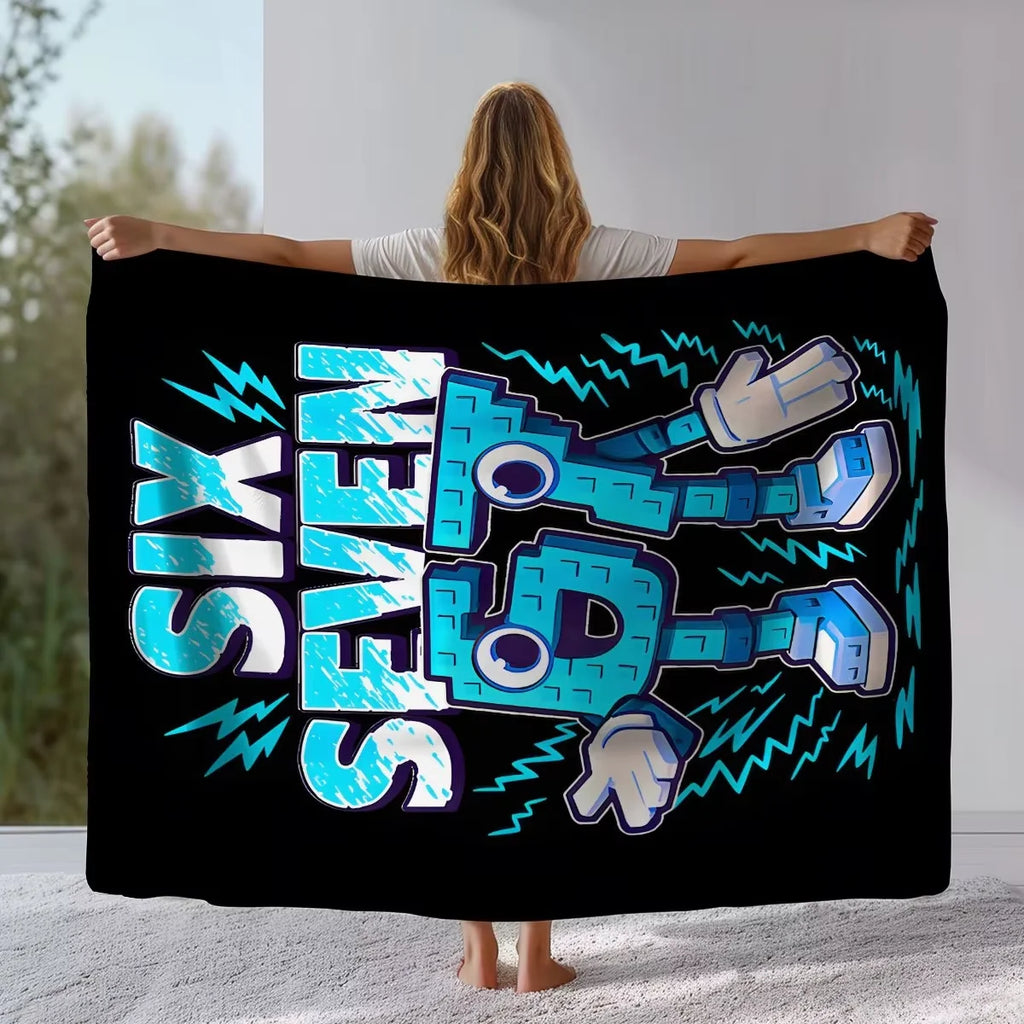 67 Printed Quilted Bedspread - Blue Black Flannel Blanket, Lightweight for Sofa, Bed, Travel, Camping