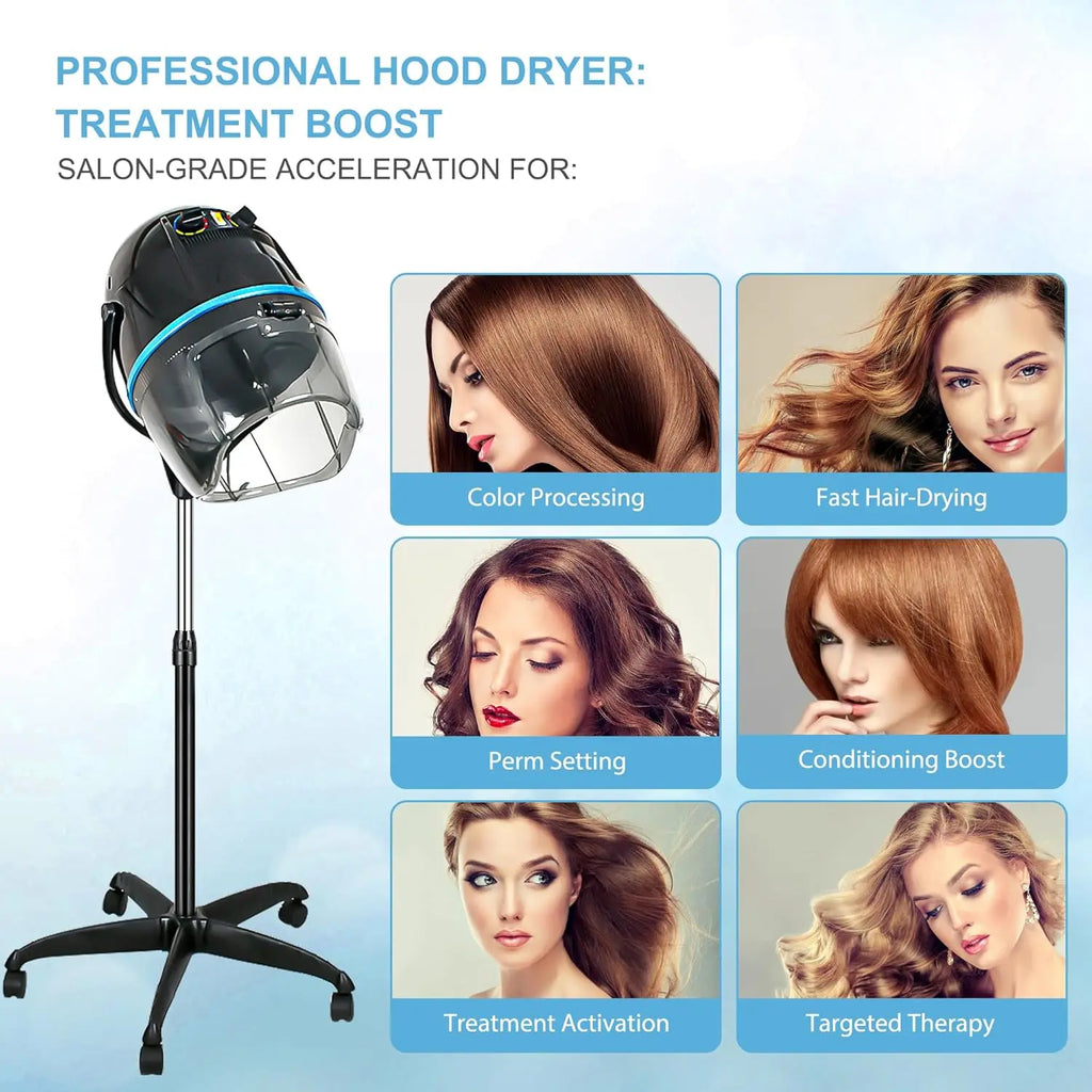 Beauty Salon Professional Adjustable Hooded Hair Dryer with Timer and Wheels for Salon and Home Use