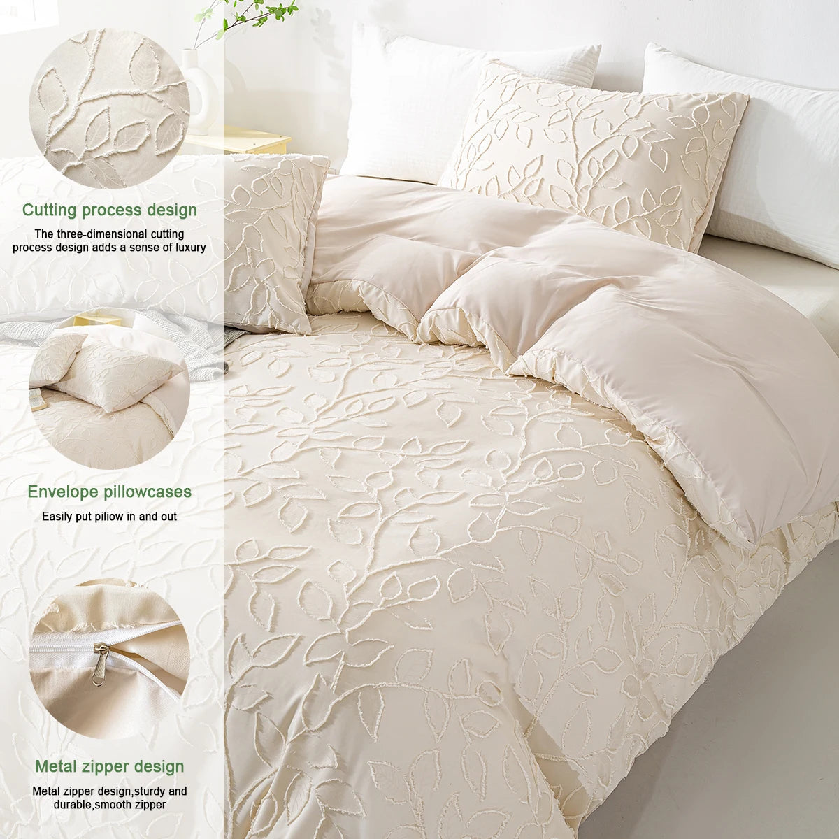 Cutting flower Bedding 3pcs Set with Zip Closure - Polyester, All-Season Comforter Set (Comforter & Pillow Shams Not Included)