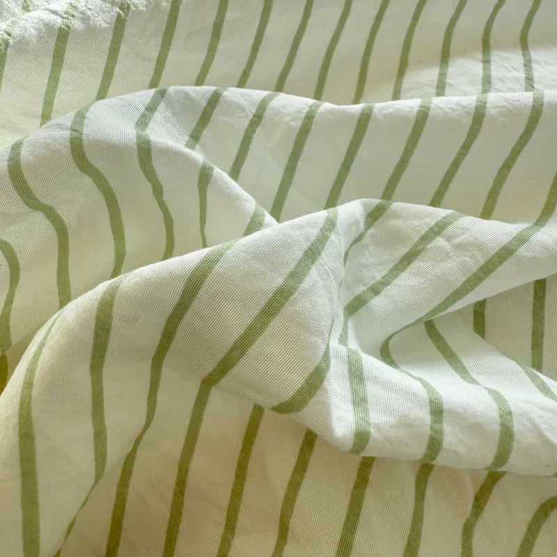 100% Pure Cotton Home Textile Striped Bedding Set Simple Soft Duvet Cover Sheet Pillowcase Ins Style Bed Linens Queen King Size 2025