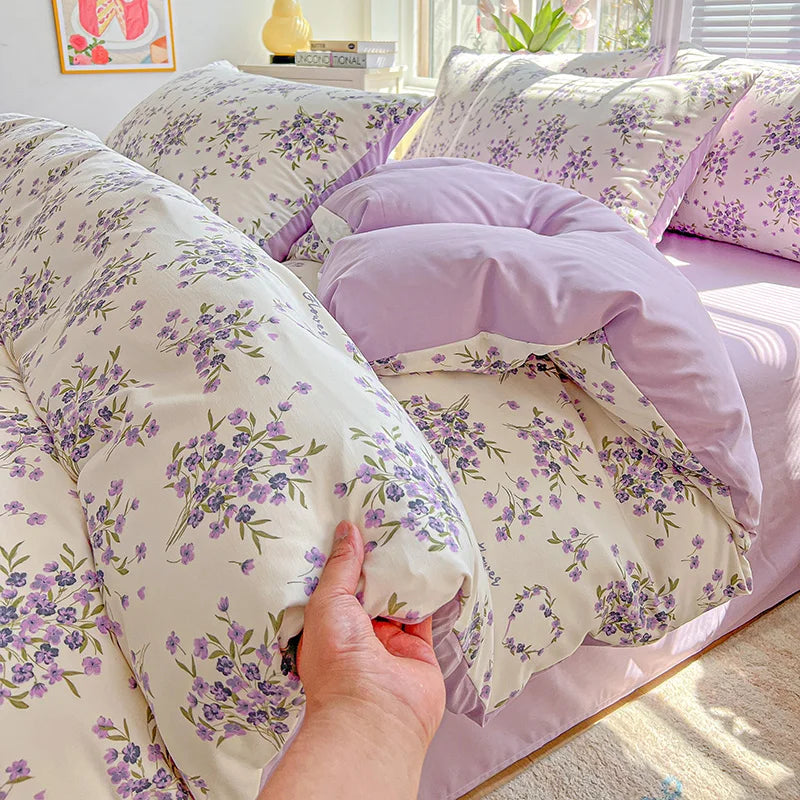 Fluffy 1pc Purple Lavender Printed Duvet Cover Single/Queen/King Size Quilt Cover for Double Bed Flower housse de couette220x240cm
