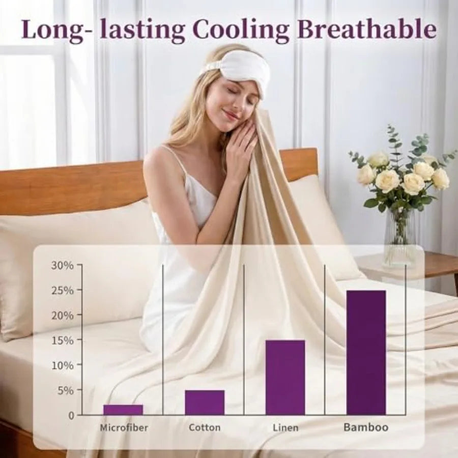 100% Genuine Viscose Derived from Bamboo Sheets 600 Thread Count Cooling Bed Sheet Set for Hot Sleepers Silky Soft Breathable 16" Deep