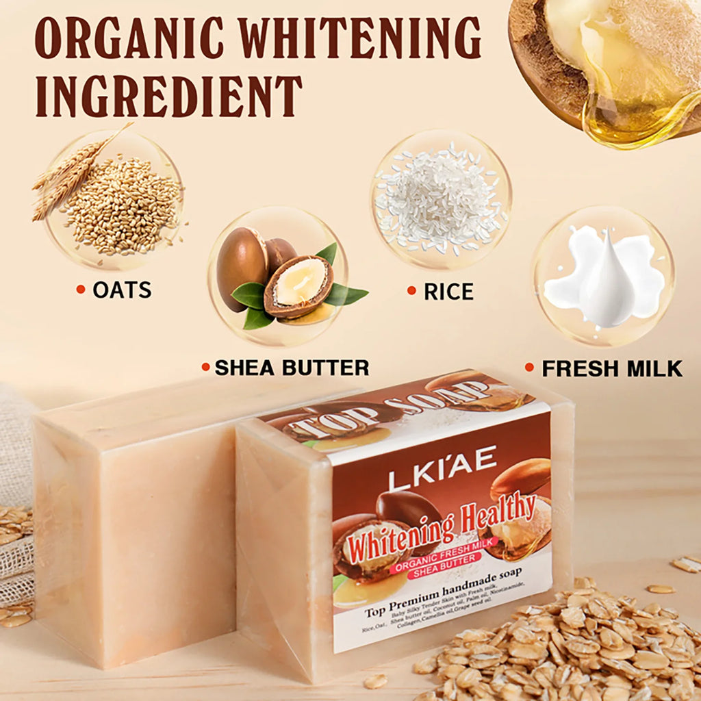 Deep Cleaning Organic Fresh Milk Whitening Soap Bar, Lighten, Improve Skin Elasticity, Handmade Soap For Face, Body and Hands, 150g/5.3 oz