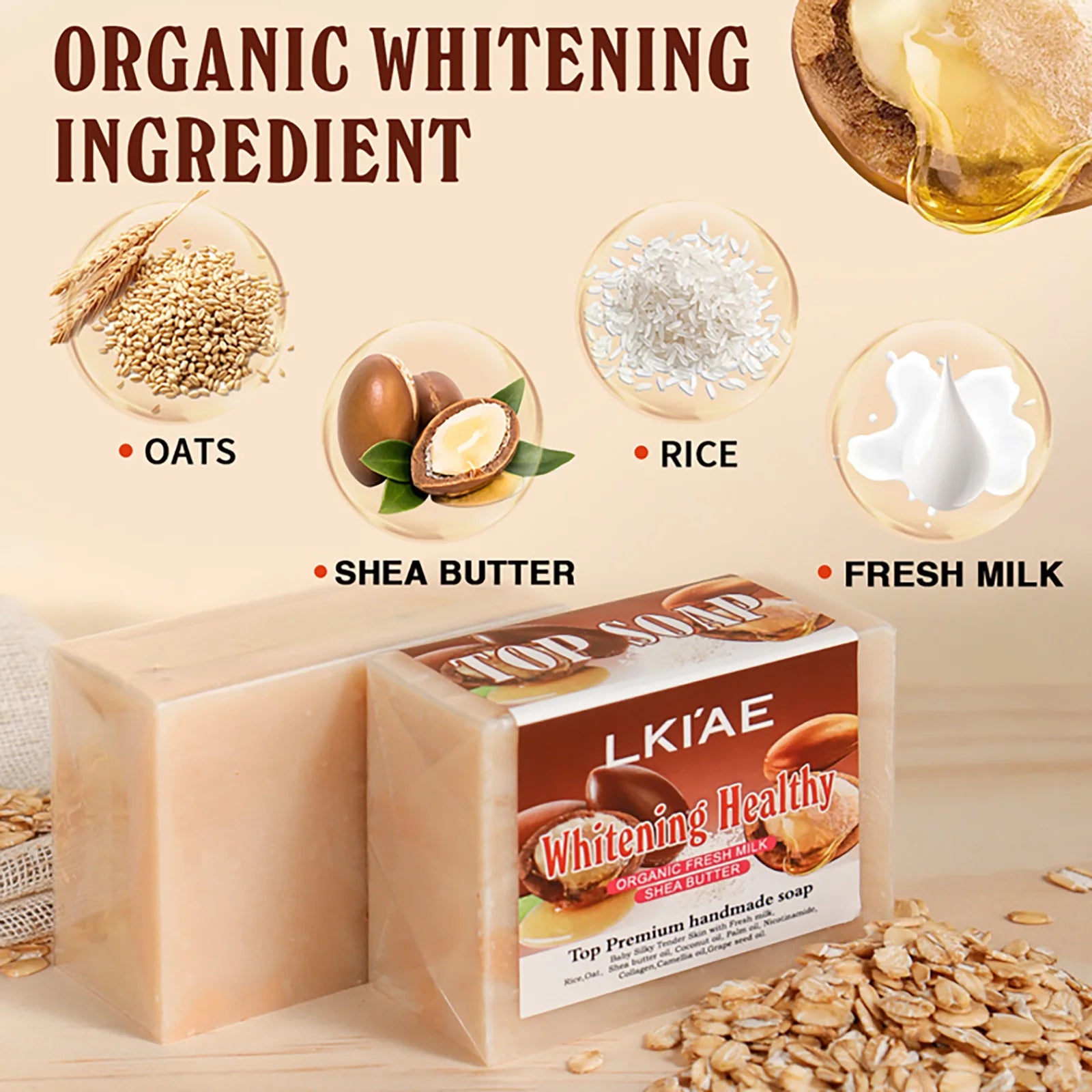 Deep Cleaning Organic Fresh Milk Whitening Soap Bar, Lighten, Improve Skin Elasticity, Handmade Soap For Face, Body and Hands, 150g/5.3 oz