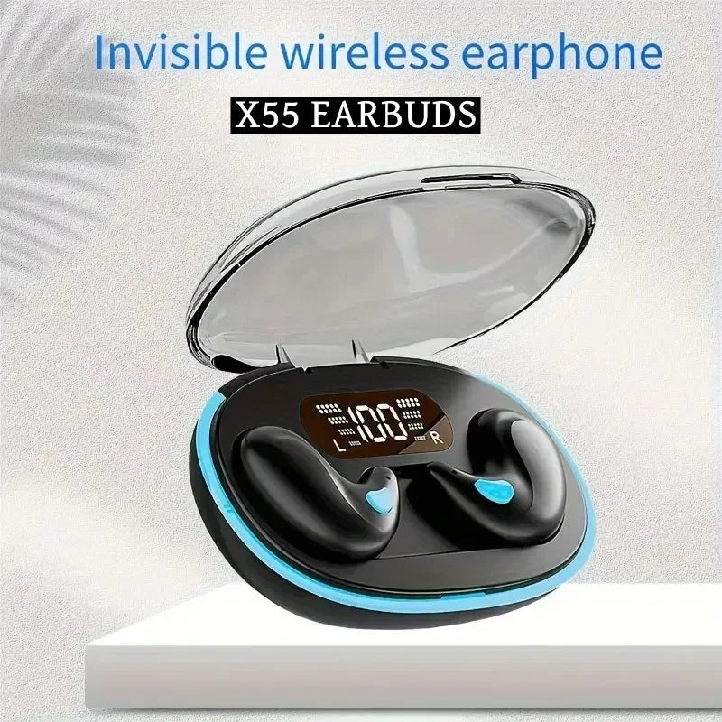 Sleeping Earbuds X55 Wireless Mini Headphones, TWS Bluetooth Earphone for Work & Sport, Hidden Stereo Headsets with Microphone