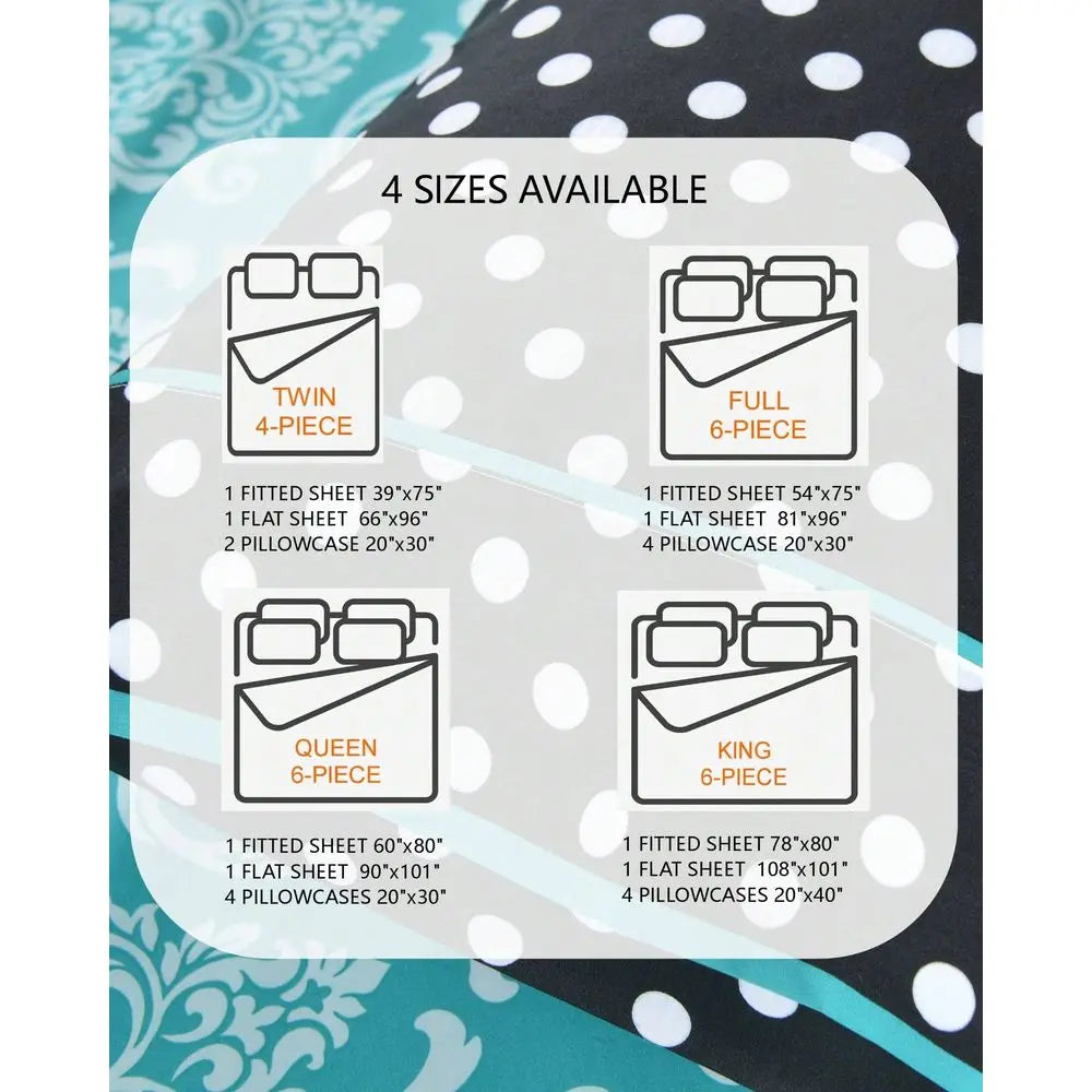Combo 6 Pieces Patchwork Printed Sheet Set Brushed Microfiber 14 Inches Deep Pocket Soft Fun Patterned Bedding Sheets Pillowcases Set