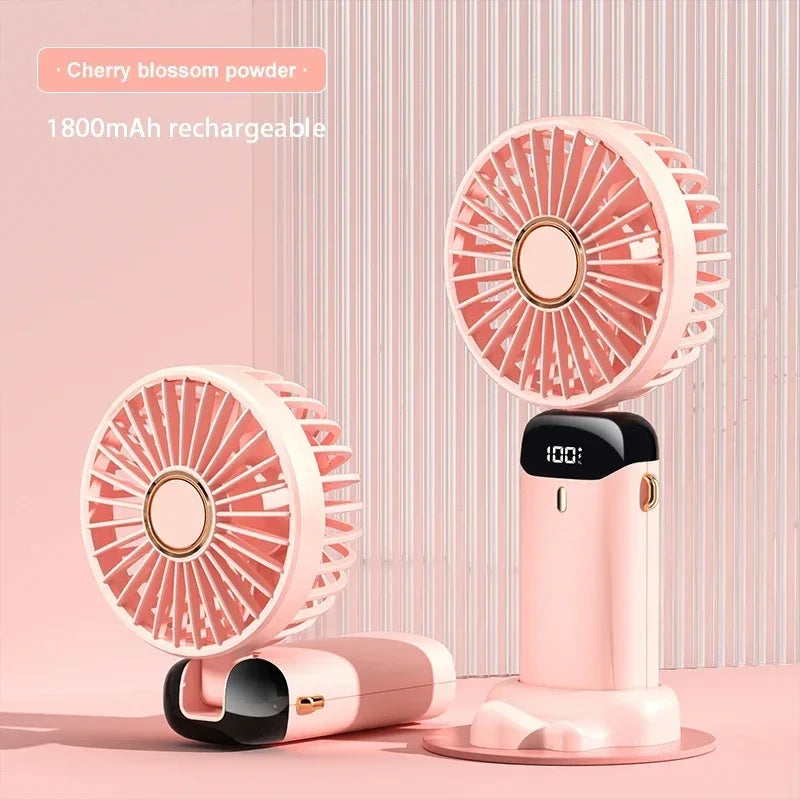 Super Handy Mini Fan Foldable Neck Hanging Fans 5 Speed USB Rechargeable Fan with Phone Stand and Display Screen 1800mAh