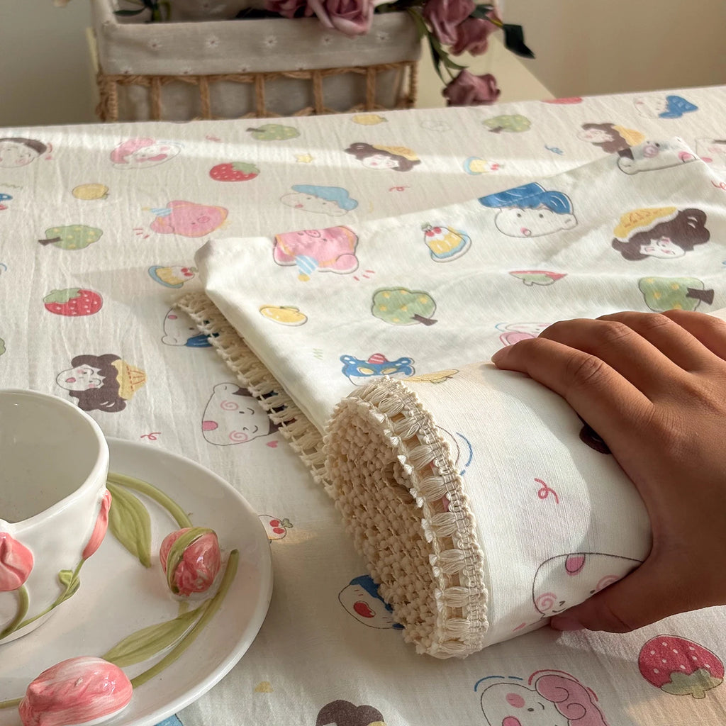 Spring & Summer  Floral Print Double Gauze Bed Sheet with Fringe Lace Trim
