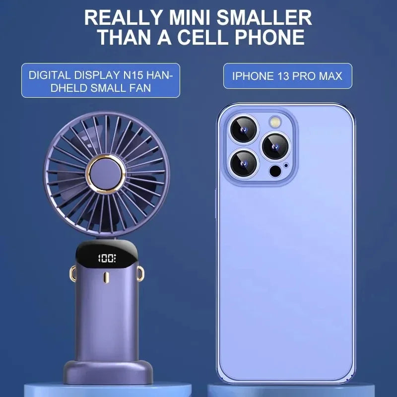 Super Handy Mini Fan Foldable Neck Hanging Fans 5 Speed USB Rechargeable Fan with Phone Stand and Display Screen 1800mAh