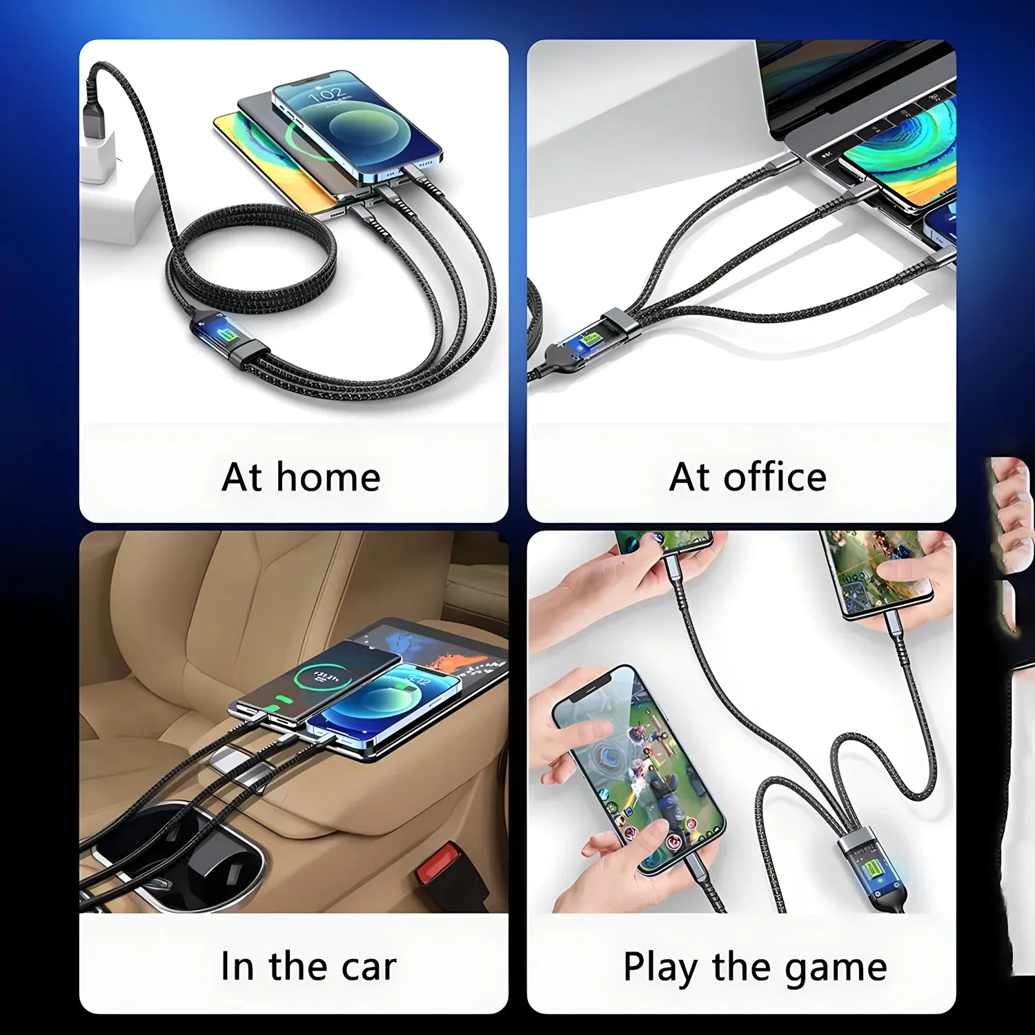 Multi Charger 3 in 1 100W Transparent Pilot Lamp Super Fast Charging Cable Universal with Type C Usb Micro for Iphone Samsung Huawei Xiaomi 6A