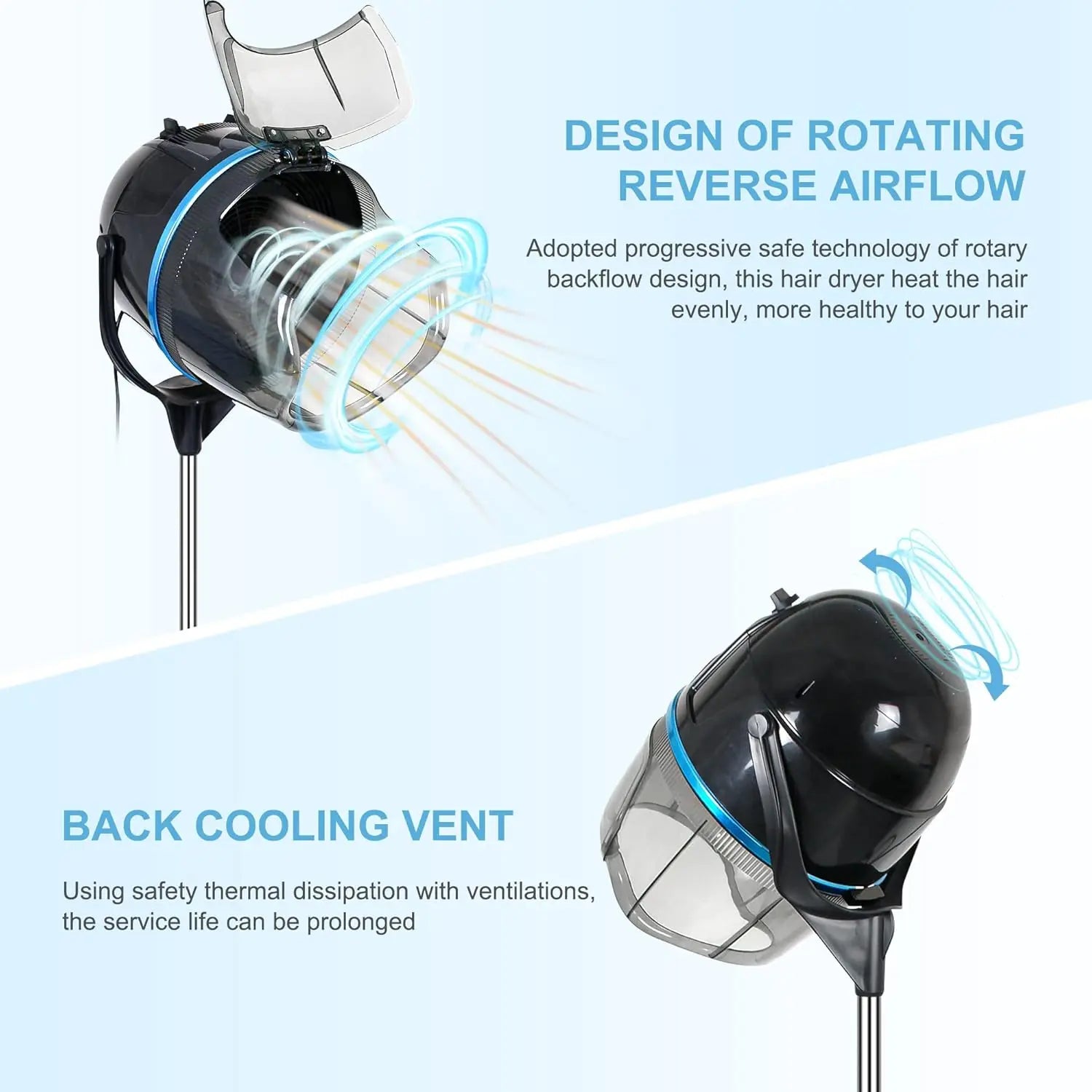 Beauty Salon Professional Adjustable Hooded Hair Dryer with Timer and Wheels for Salon and Home Use