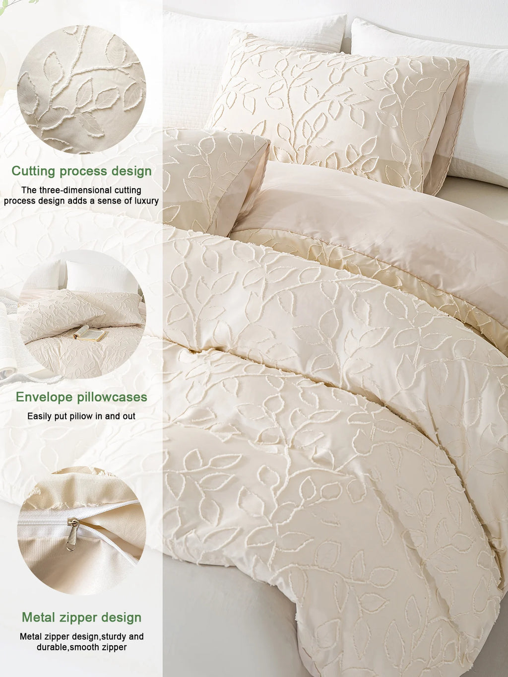 Cutting flower Bedding 3pcs Set with Zip Closure - Polyester, All-Season Comforter Set (Comforter & Pillow Shams Not Included)