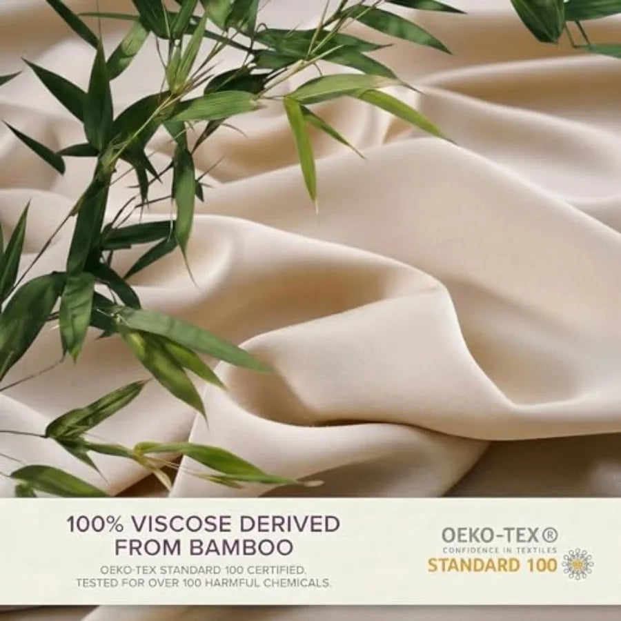 100% Genuine Viscose Derived from Bamboo Sheets 600 Thread Count Cooling Bed Sheet Set for Hot Sleepers Silky Soft Breathable 16" Deep