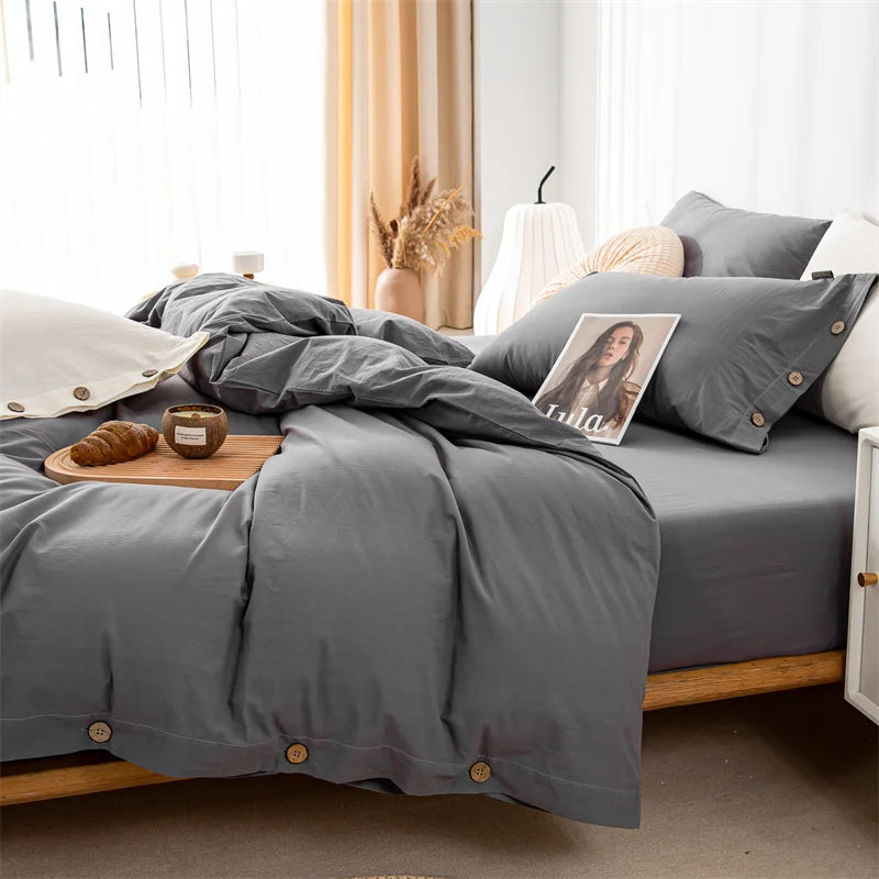 Hight Quality 3pcs  100% cotton bedding set Double Duvet Cover Set 220x240 Solid Twist Cotton King Size Bedding Set Quilt Cover Set