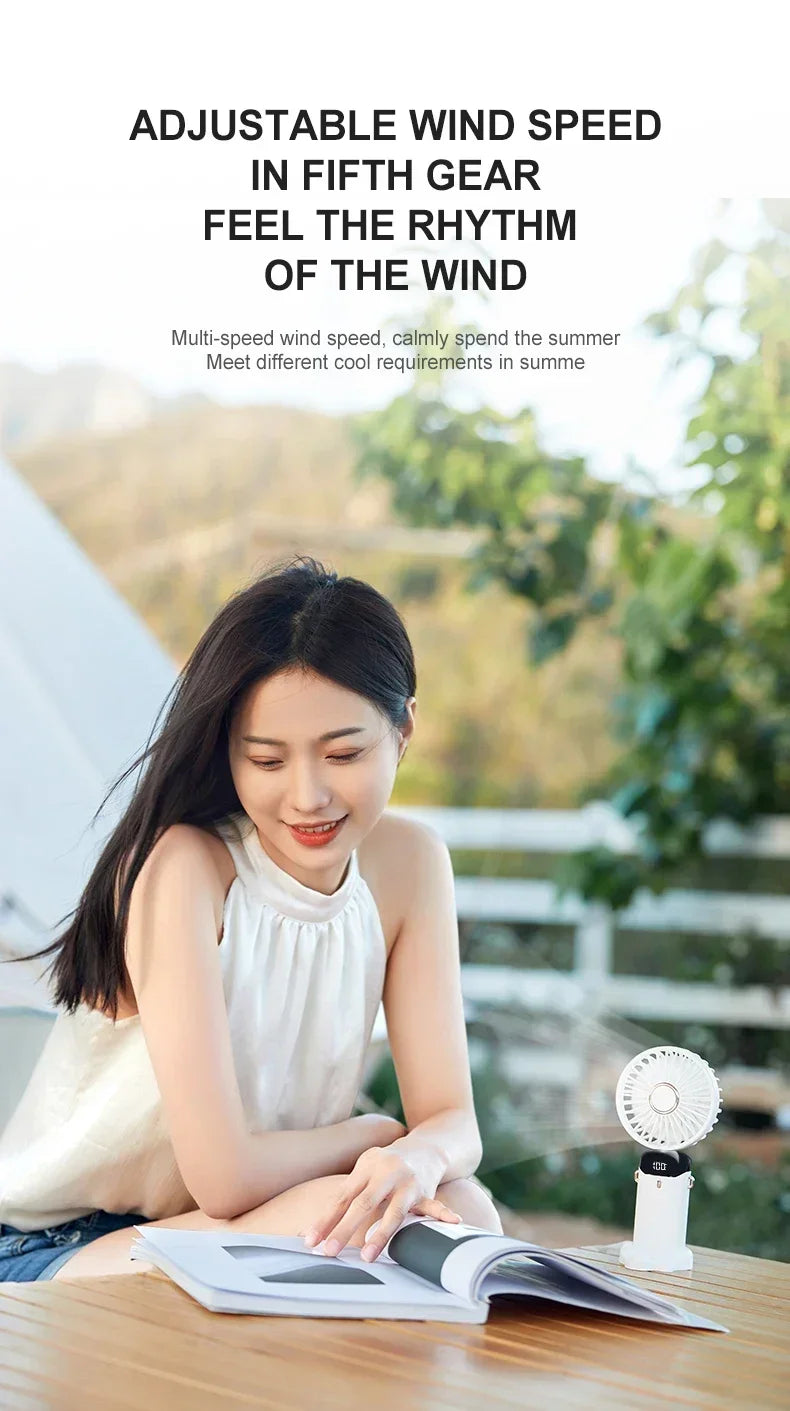 Super Handy Mini Fan Foldable Neck Hanging Fans 5 Speed USB Rechargeable Fan with Phone Stand and Display Screen 1800mAh