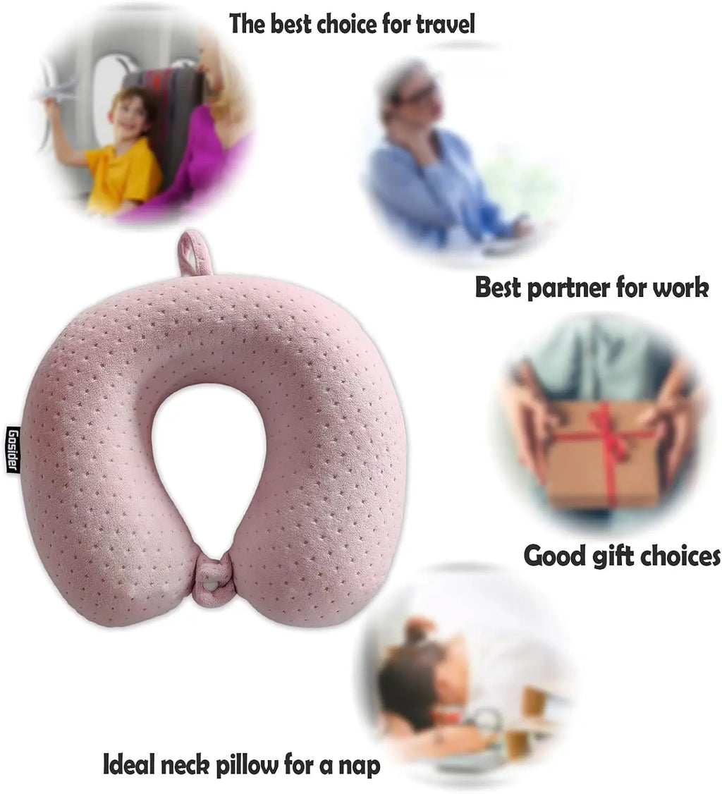Travel Pillow Pink U-Shape Memory Foam  for Sleeping Comfort, Neck and Head Support on Planes, Trains, Cars