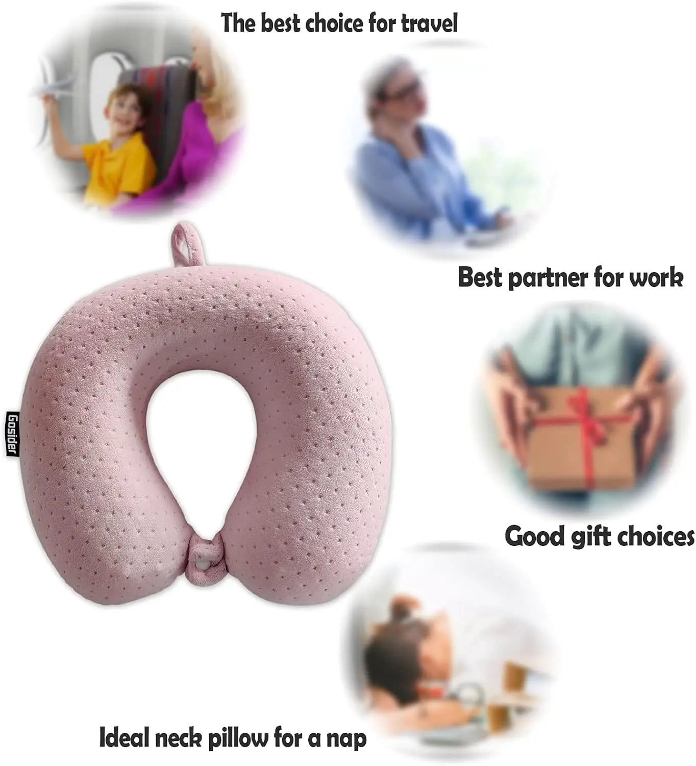 Travel Pillow Pink U-Shape Memory Foam  for Sleeping Comfort, Neck and Head Support on Planes, Trains, Cars