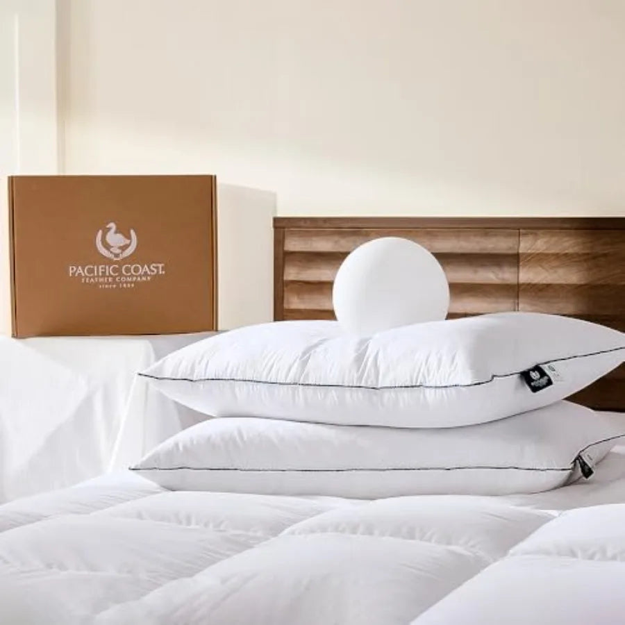 Premium Bed Pillows Goose Feather  Standard Size 2-Pack Hotel Quality Collection Medium Support for Side and Back Sleep