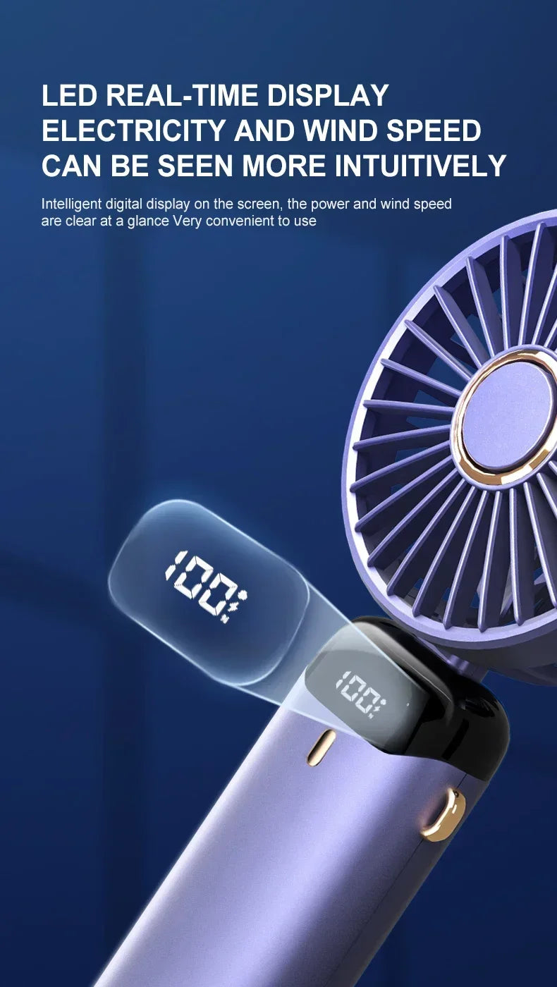 Super Handy Mini Fan Foldable Neck Hanging Fans 5 Speed USB Rechargeable Fan with Phone Stand and Display Screen 1800mAh