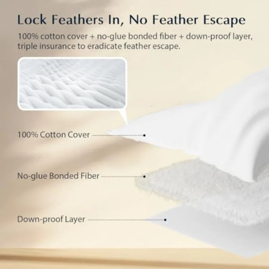 Premium Bed Pillows Goose Feather  Standard Size 2-Pack Hotel Quality Collection Medium Support for Side and Back Sleep