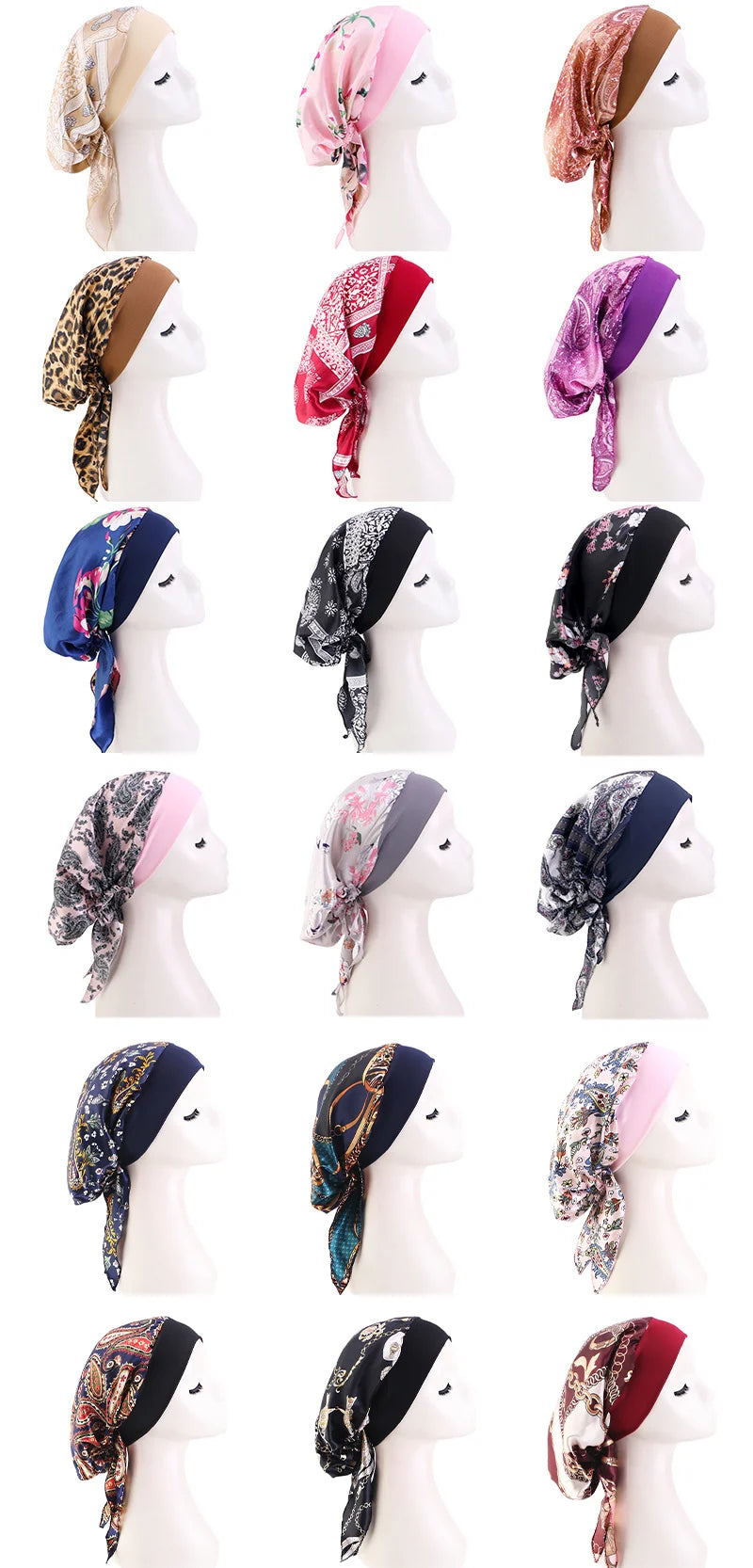 Premium Women Pre-Tied Satin Turban Muslim Inner Hijabs Cancer Chemo Caps Headscarf Hair Loss Headwrap Bandana Elastic Hair Accessories