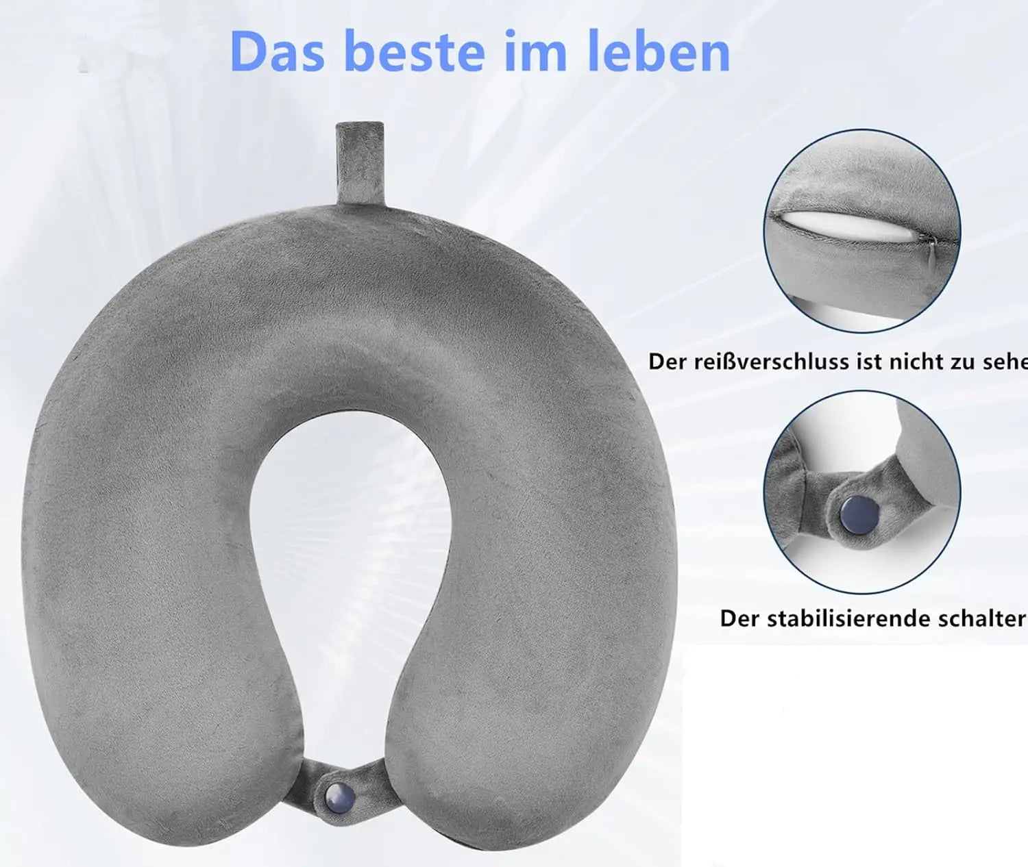 U Shape 100% Pure Memory Foam Travel Pillow with Ergonomic Raised Lobe Design for Neck Support, Portable for Plane, Train, Car, Grey