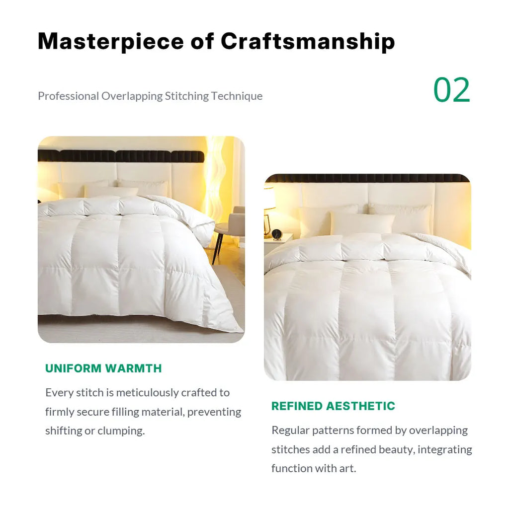 Comforter 1 Piece Duck Feather Quilted Comforter - 100% Duck Feather Full Queen King Twin Size Bedding for Allergy Sufferers