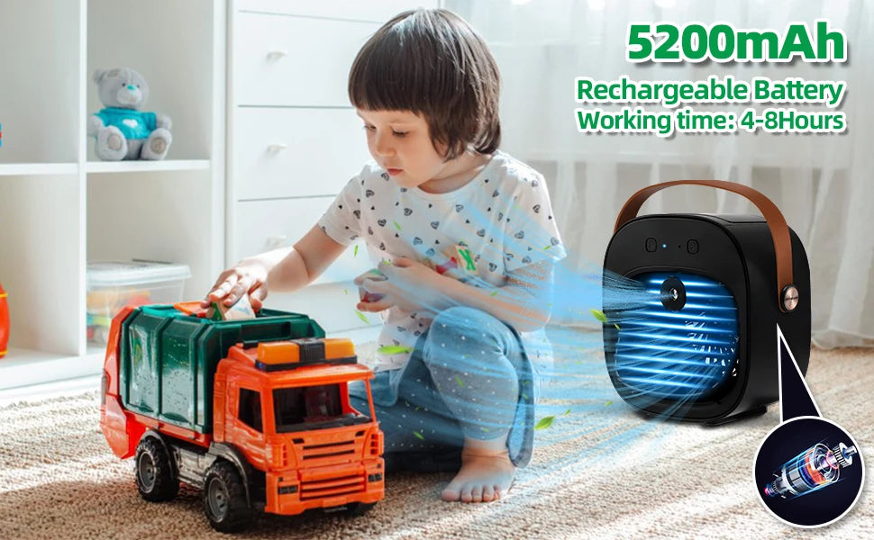 Mini Portable Air Conditioners Rechargeable,   Personal Air Cooler with 3 Speeds, Small Desk Air Conditioner