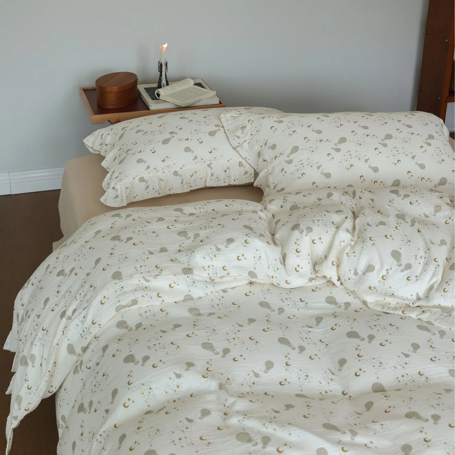 Cozy Princess Ruffle Edge Gauze 100% Cotton Pillow Case Breathable Duvet Cover Without Filler 3PCS Floral Home Bedding Set