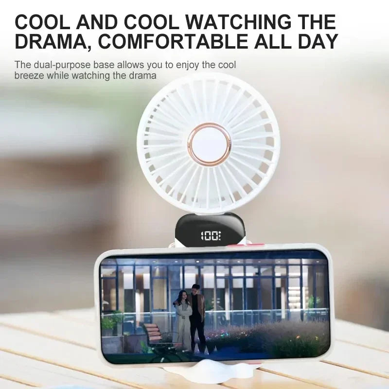 Super Handy Mini Fan Foldable Neck Hanging Fans 5 Speed USB Rechargeable Fan with Phone Stand and Display Screen 1800mAh