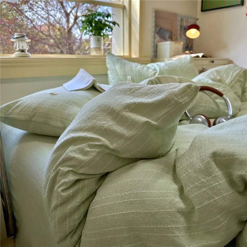 Puffy 3/4Pcs Solid Color Skin-friendly Soft Bedding Set Duvet Cover Bed Sheet Pillowcases