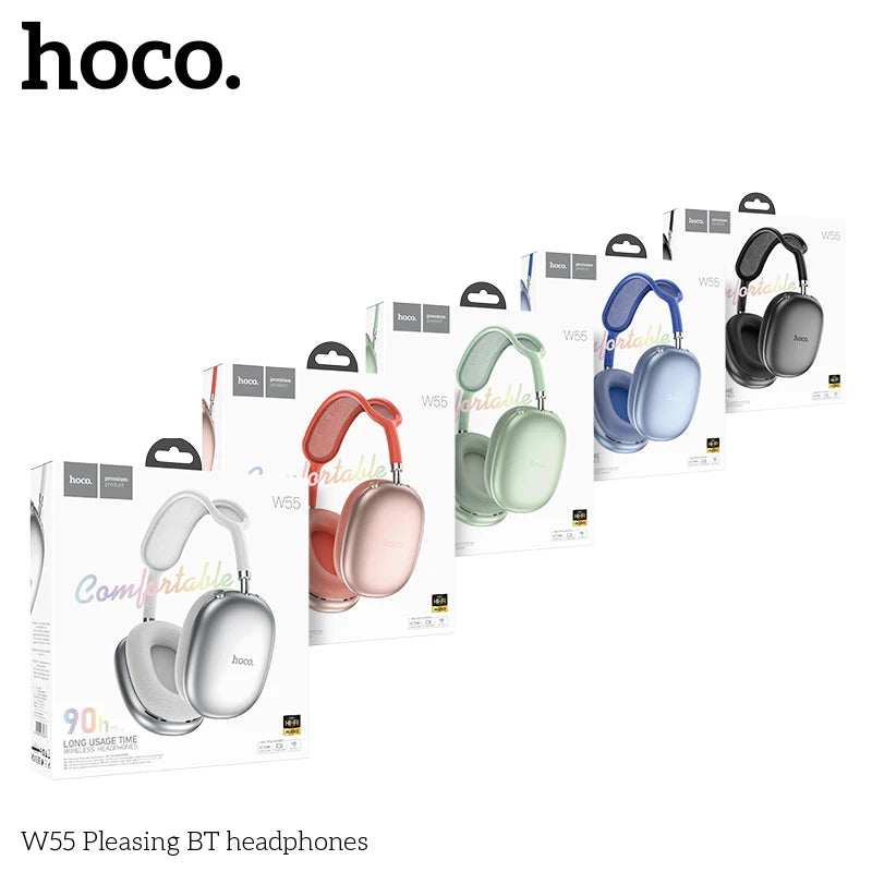 Stereo Headset Deep Bass HOCO W55 Over Ear Buetooth Earphone Wireless Music Headphone Mic HiFi Audio Sound Sport Earphones 40MM AUX TF